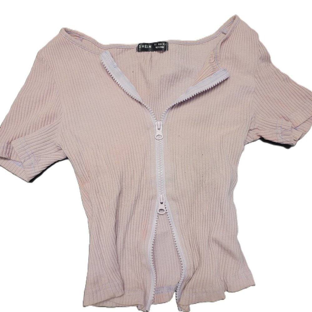 SHEIN Short sleeve tight TOP with zip - light lila purple
